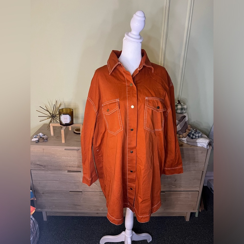 Missguided Rust Orange Midi Mini Button Down Over… - image 5
